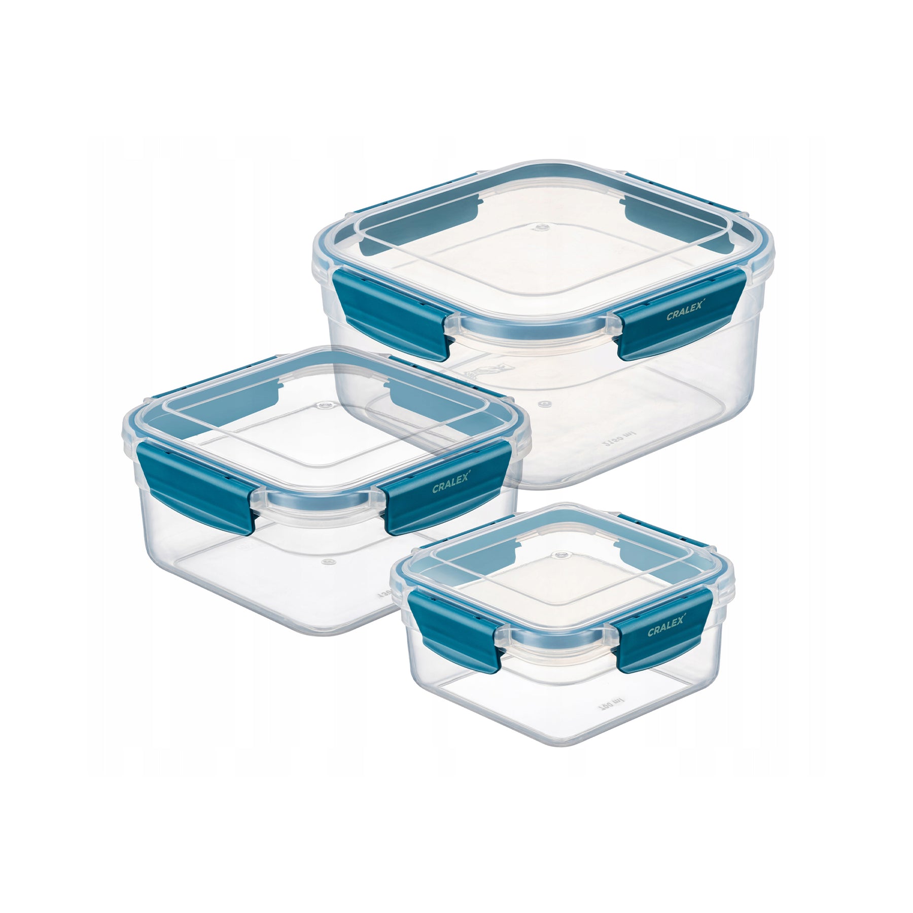 CRALEX Bona Airtight quadratische Lebensmittelbehälter, 3er-Set (700 ml / 1,3 l / 2,15 l)