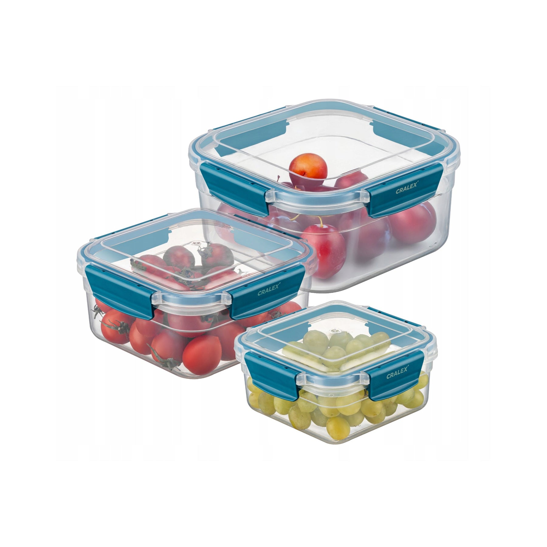 CRALEX Bona Airtight quadratische Lebensmittelbehälter, 3er-Set (700 ml / 1,3 l / 2,15 l)