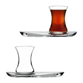 Pasabahce Incebelli Teeset, Teeglas und Untertasse, 125 ml 4er Set