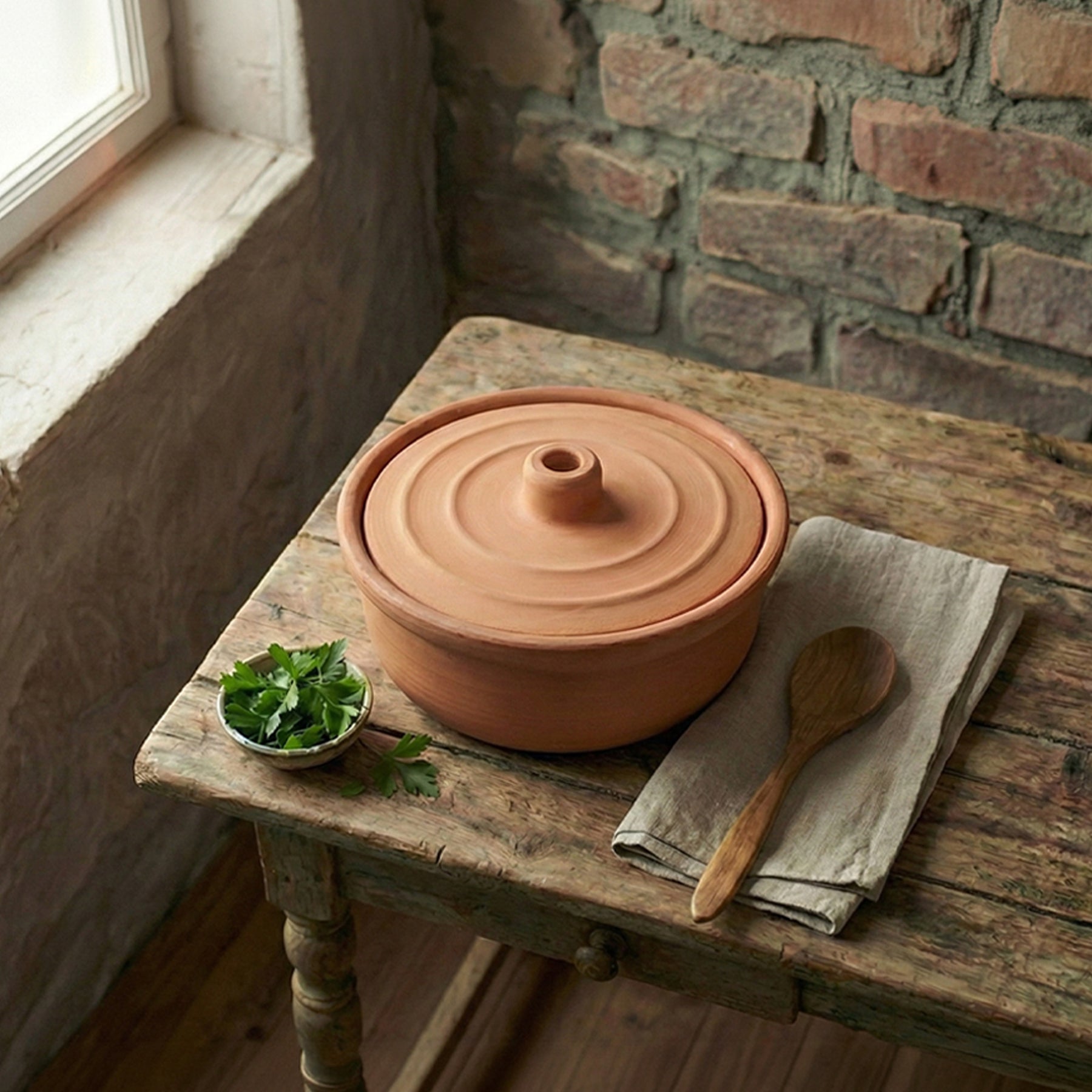 Viapot Small 1350 ml - Natur - Terrakotta-Schmortopf mit Deckel - 20×9 cm