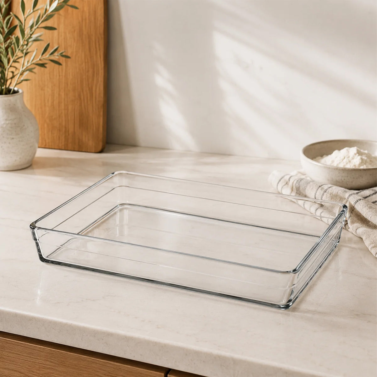 Pasabahce Borcam Rechteckige Glas-Auflaufform - 2,5 L, 28,5 × 19,5 cm