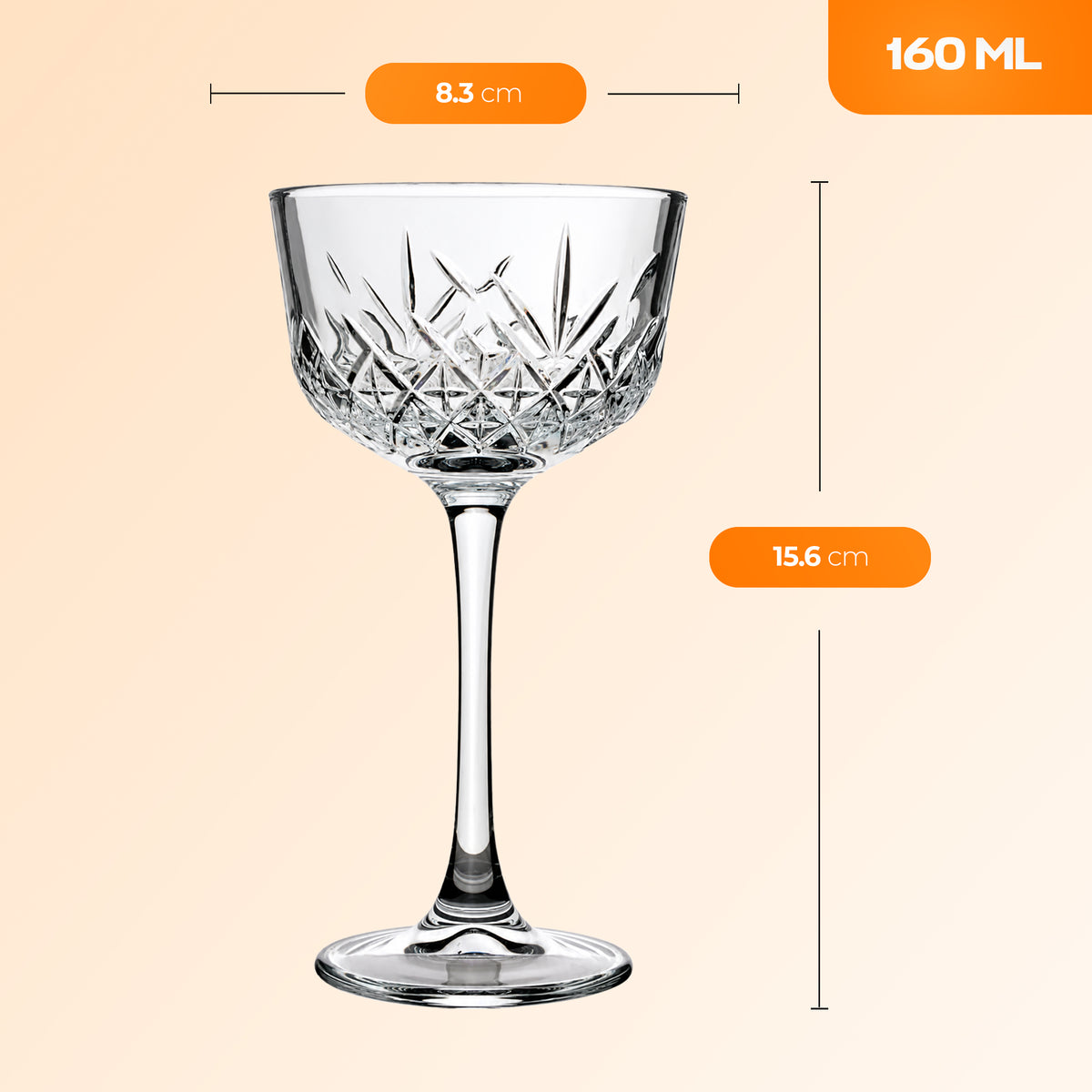 Pasabahce Timeless Nick & Nora Cocktailglas 160 ml - Kristall-Schliff Martini Glas