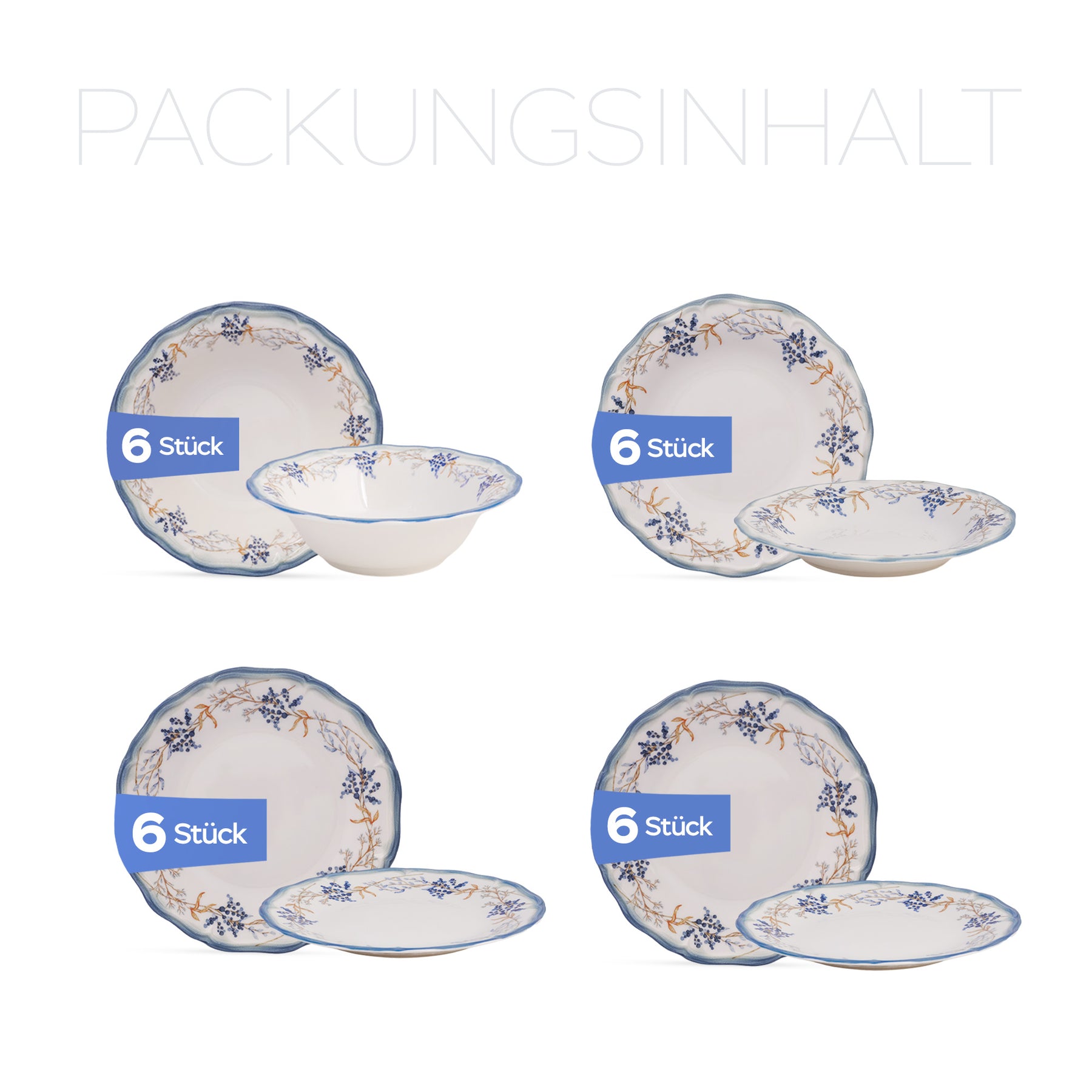 Güral Tenedos Tafelservice für 6 Personen - Blau-Orange