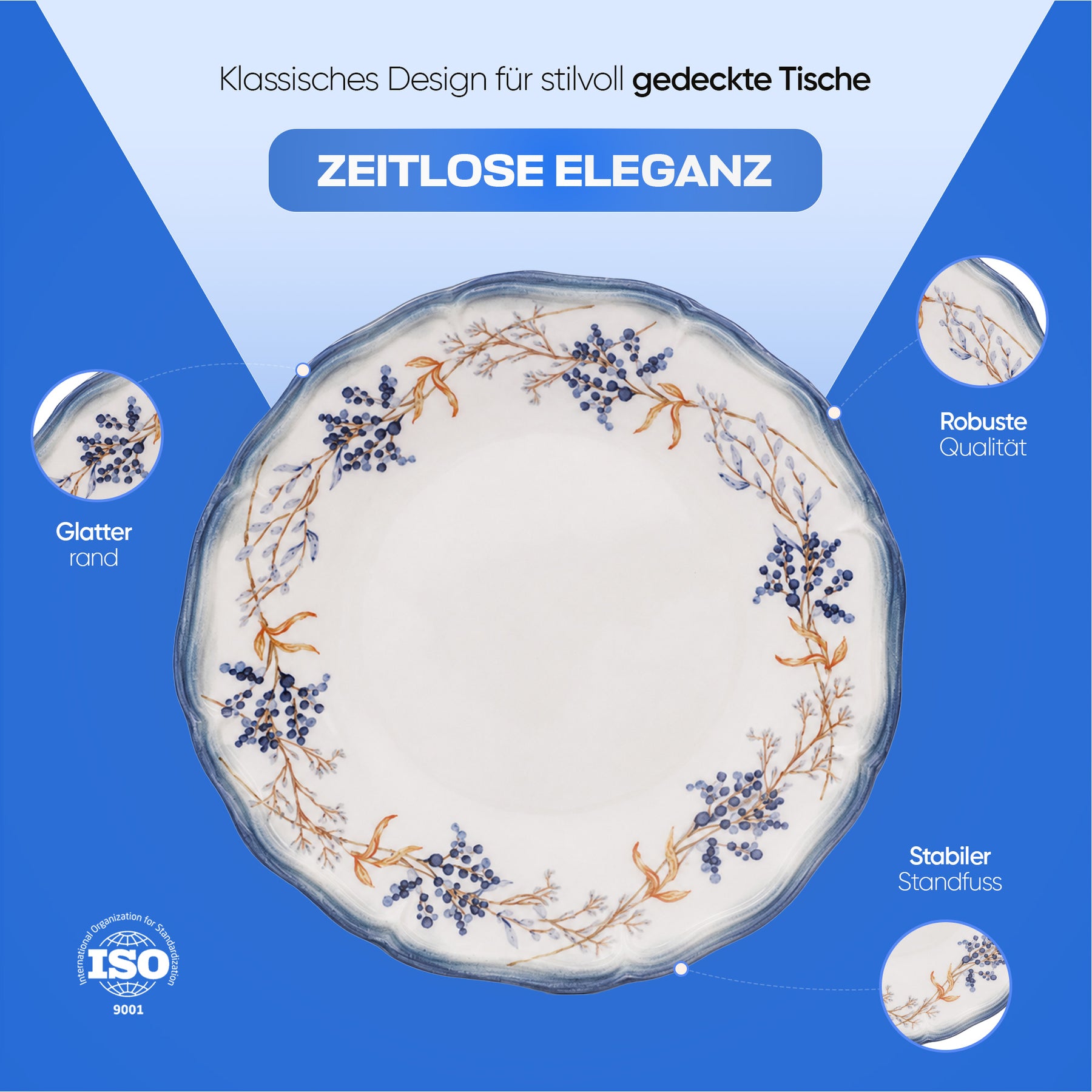 Güral Tenedos Tafelservice für 6 Personen - Blau-Orange