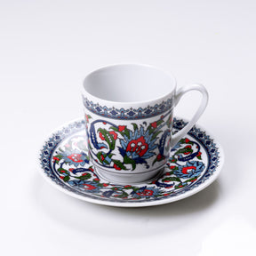 GÜRAL Gözde Double Kaffee-Set, 4-tlg, Porzellan, Weiß mit traditionellem Muster, 120 ml