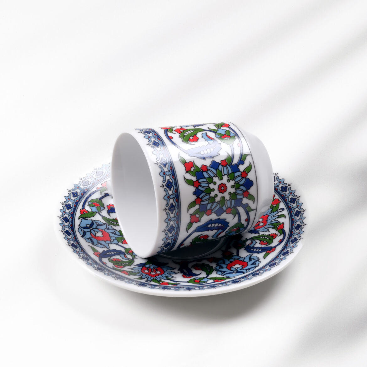 GÜRAL Gözde Double Kaffee-Set, 4-tlg, Porzellan, Weiß mit traditionellem Muster, 120 ml