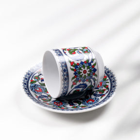 GÜRAL Gözde Double Kaffee-Set, 4-tlg, Porzellan, Weiß mit traditionellem Muster, 120 ml