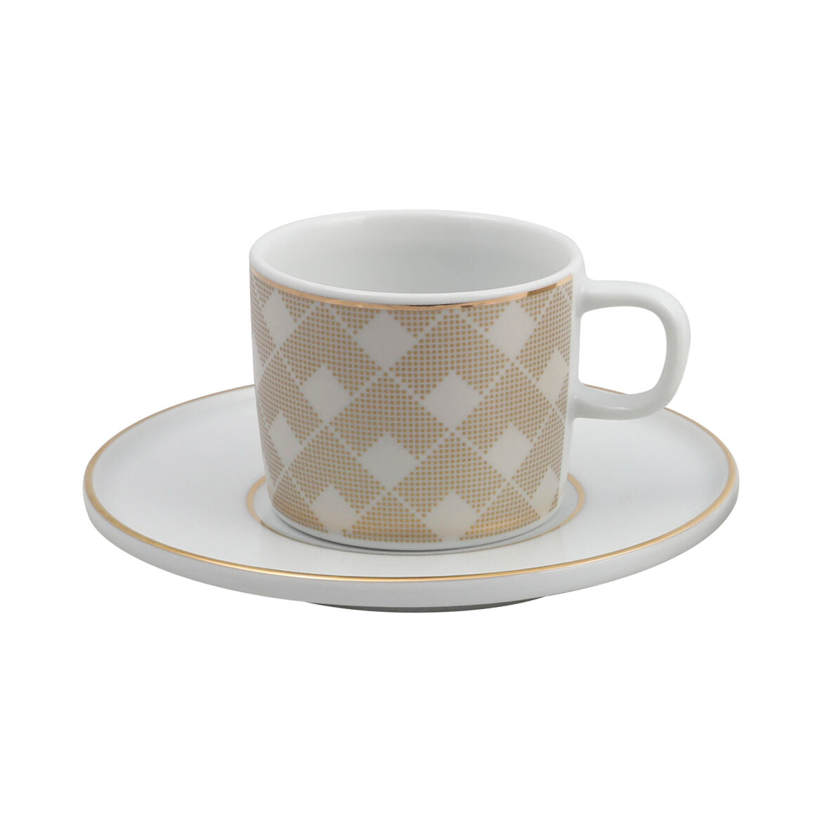 GÜRAL Mental Kaffee-Set, 4-tlg, Porzellan, Weiß mit braunem Dekor, 100ml