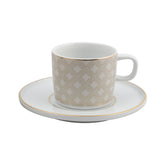 Gural Mental Kaffee-Set, 4-tlg, Porzellan, Weiß mit braunem Dekor, 100ml