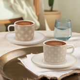 GÜRAL Mental Kaffee-Set, 4-tlg, Porzellan, Weiß mit braunem Dekor, 100ml