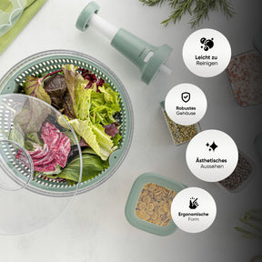 CRALEX Küchenhelfer Set  Salatschleuder & Schalen mit Deckel (5L + 2L & 3L)