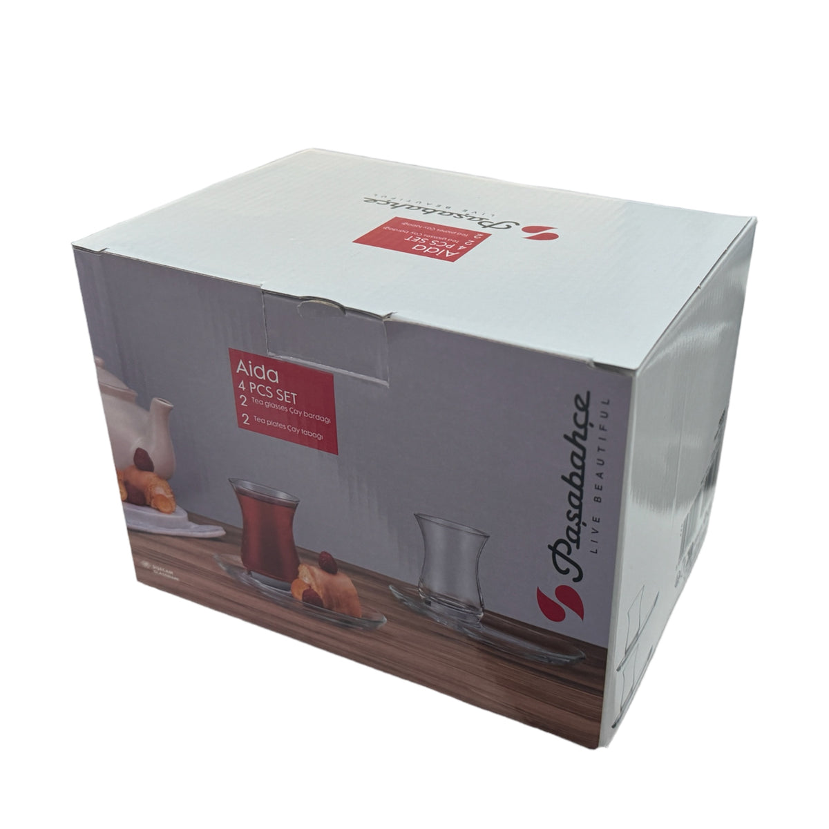 Klassisches Teeglas-Set von Pasabahce, 4-teilig mit Teller