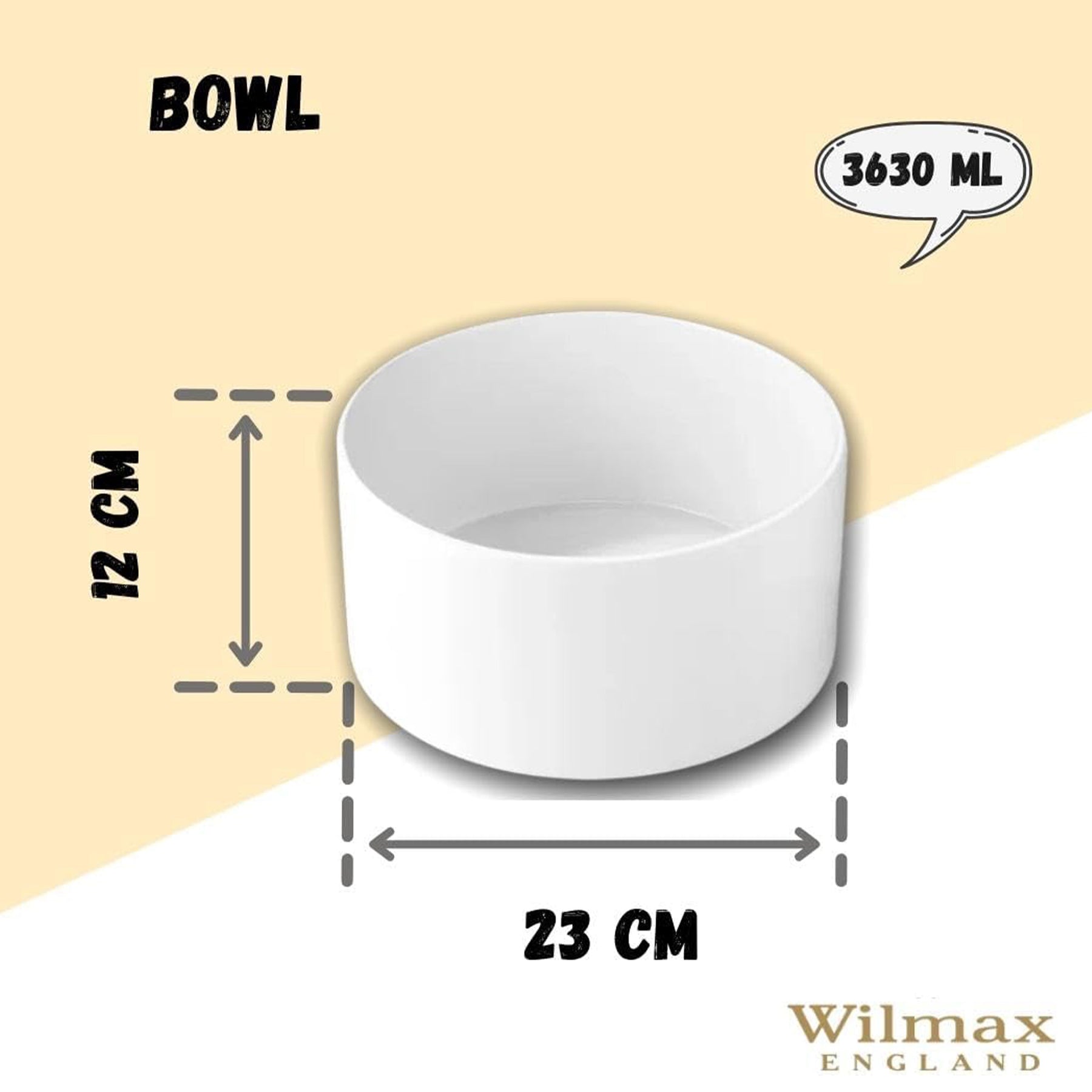 Wilmax Schale 23 cm 3630 ml aus Porzellan, Weiß WL-992749/A
