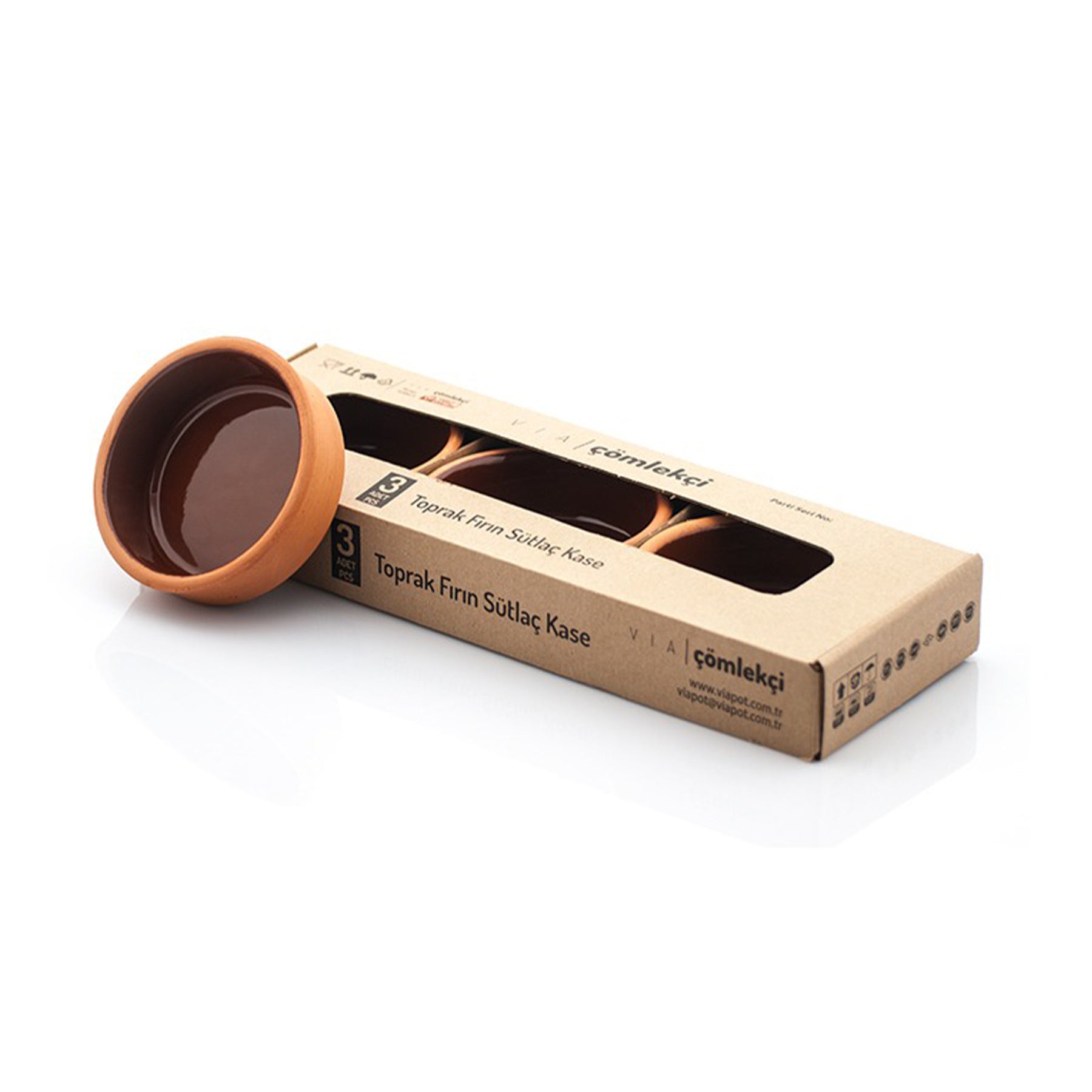 Viapot FLORYA 4er Set - 150 ml - Innen Braun Glasiert - Terrakotta-Schalen - 9,5×4,5 cm