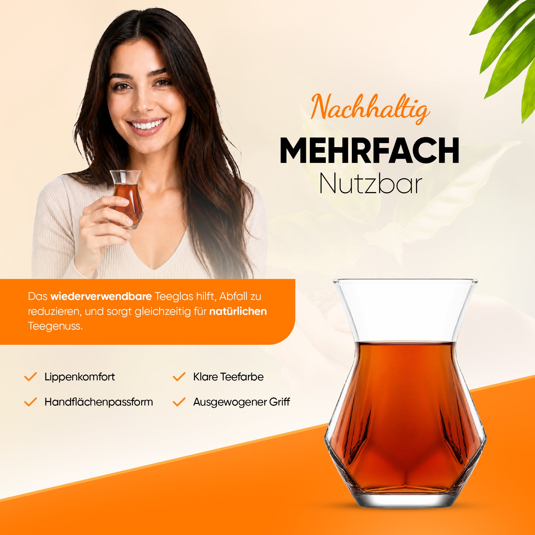 LAV Alya Teeglas 165 ml mit Unterteller Frontansicht