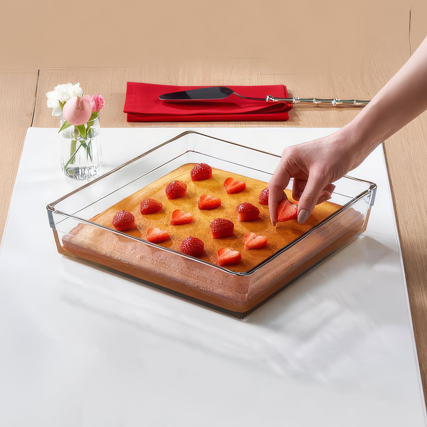 Pasabahce Borcam quadratische Backform Glas Detailansicht Rand