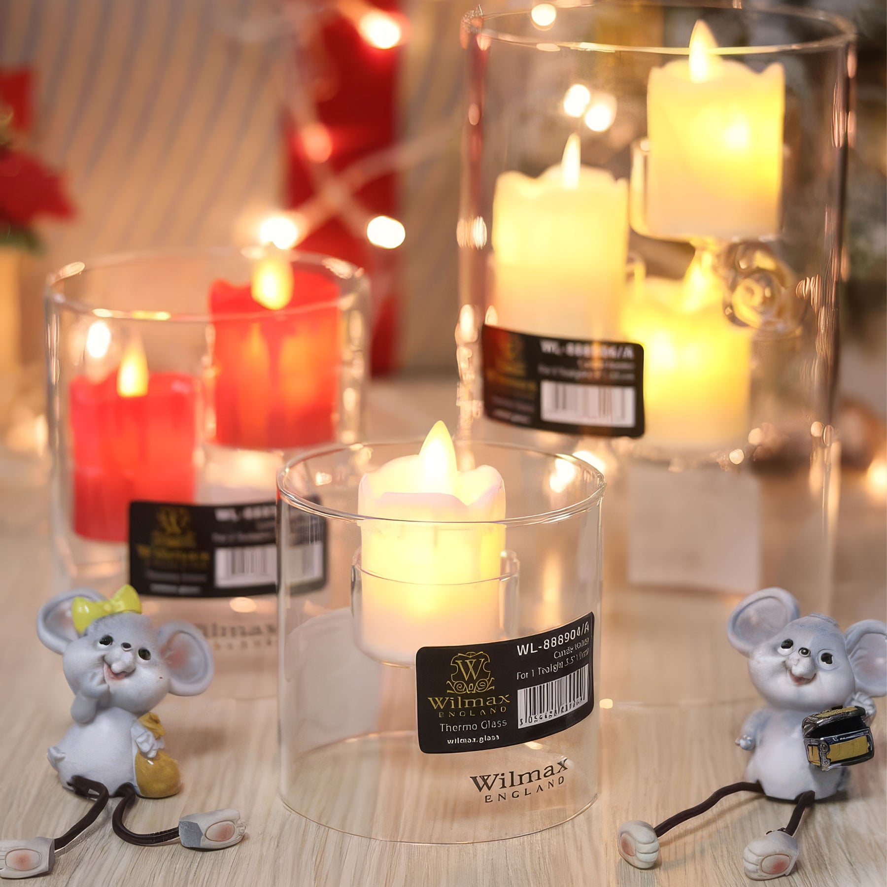 Wilmax Teelichthalter aus Glas für 3 Teelichter, 20 cm