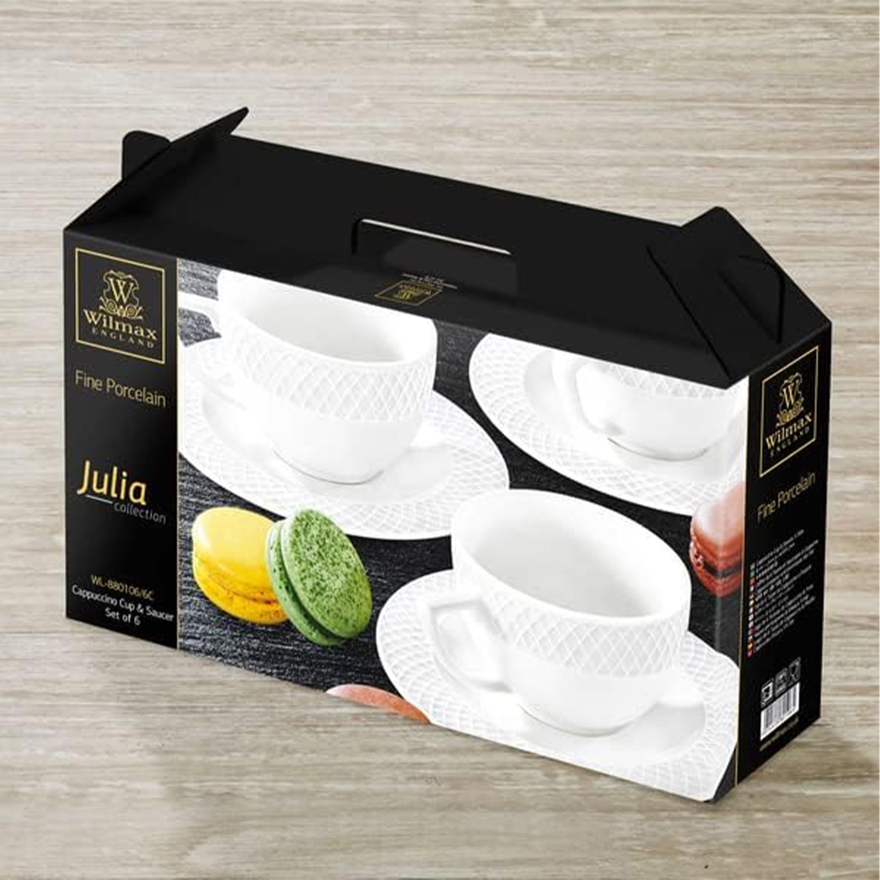 Wilmax Diamond Cappuccino Tasse mit Untertasse 170 ml Weiß Porzellan 6er Set