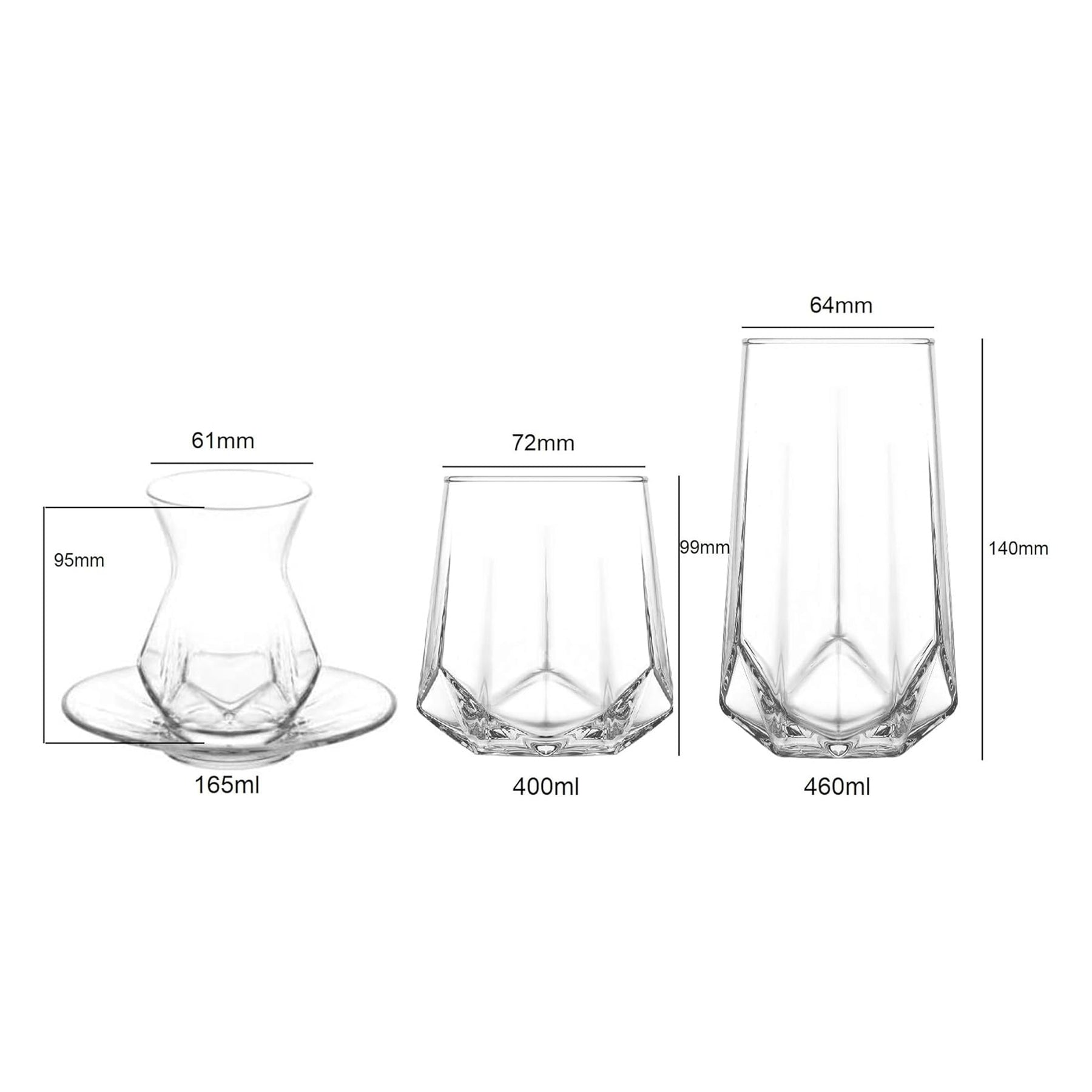 AV ALYA & VALERIA Gläser-Set 24-teilig – 6 Personen – Teegläser 165 ml & Wassergläser 400/460 ml