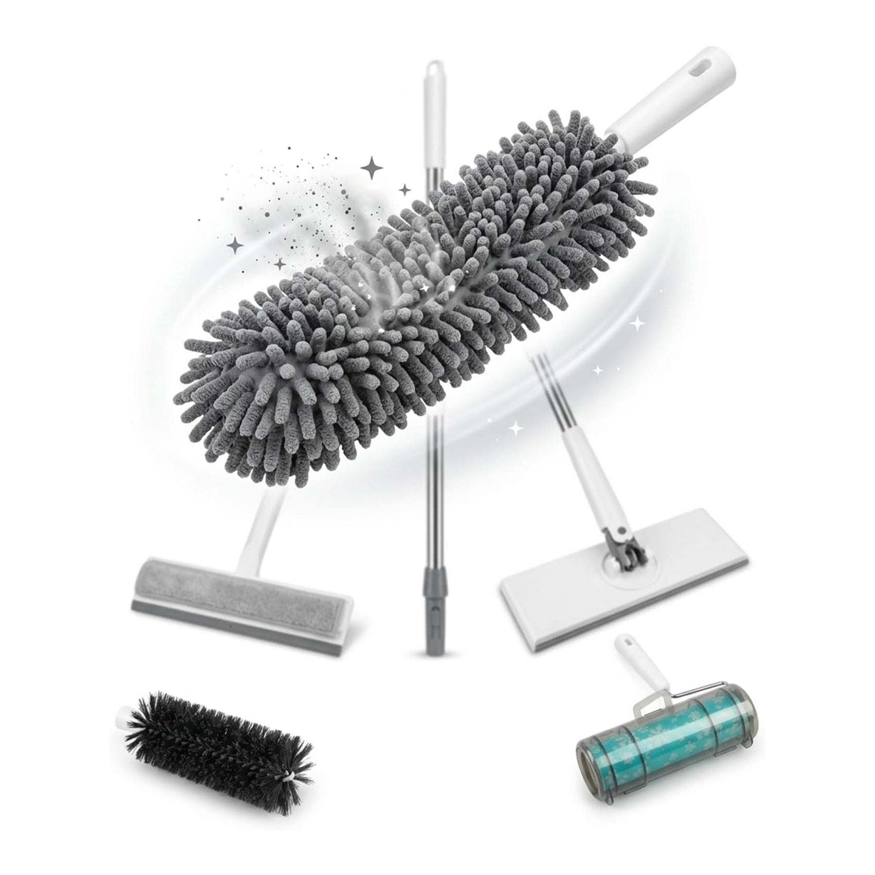 Wischmopp-Eimer mit Auswringer-Set, freihändiger Flachbodenmopp und Eimer, waschbare Mikrofaserpads, Nass- und Trockenreinigung, Bodenreinigungssystem (Reinigungsset 5-in-1-Mopp)