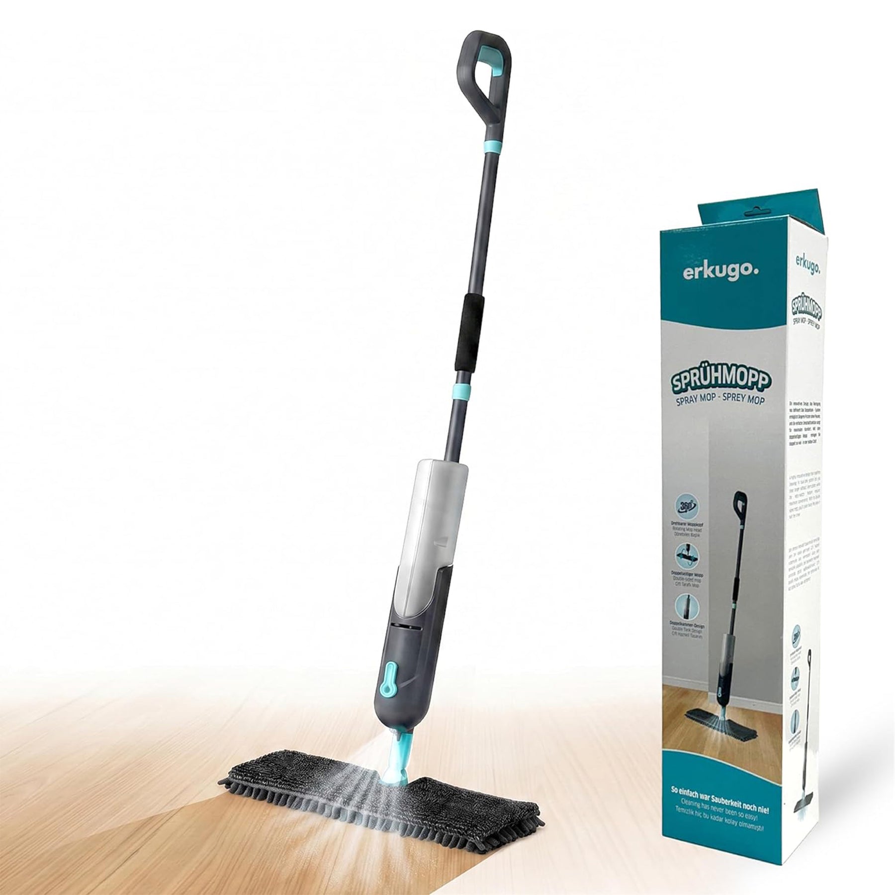 Flachmopp Set mit Dual-Tank Eimer, Auswringer und waschbaren Mikrofaserpads