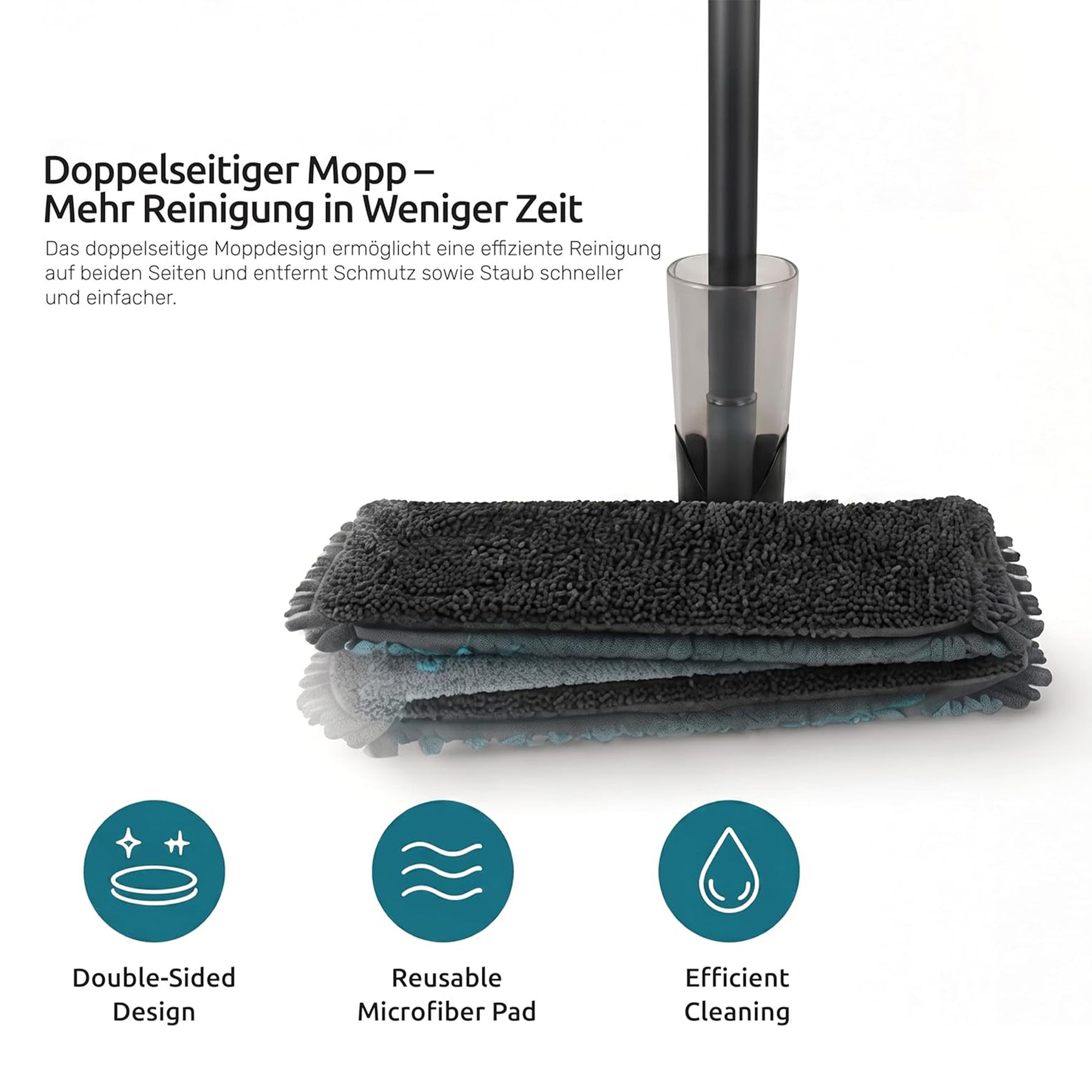 Flachmopp Set mit Dual-Tank Eimer, Auswringer und waschbaren Mikrofaserpads
