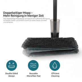 Flachmopp Set mit Dual-Tank Eimer, Auswringer und waschbaren Mikrofaserpads