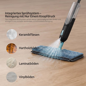 Flachmopp Set mit Dual-Tank Eimer, Auswringer und waschbaren Mikrofaserpads