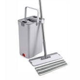 Wischmopp Eimer mit Auswringer-Set, freihändiger Flacher Bodenwischer und Eimer waschbaren Mikrofaser-Pads, Nass- und Trockengebrauch, Bodenreinigungssystem (Wischmopp-mit-Eimer)