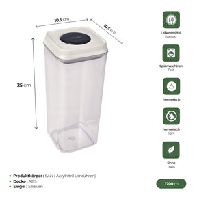 CRALEX Nesta quadratische Lebensmittelbehälter, (900 ml / 1,2 l / 1,7 l)