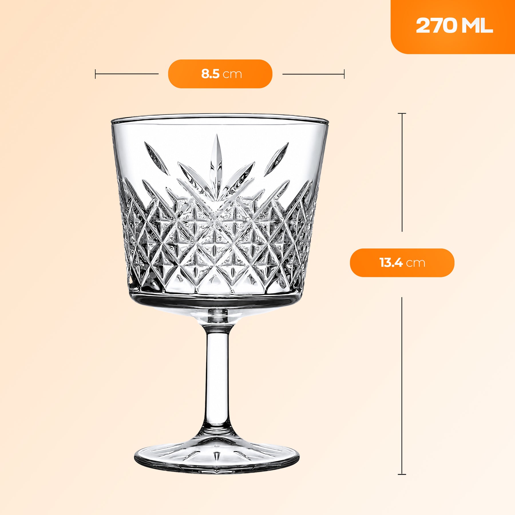 Pasabahce Timeless Cocktailglas 270 ml - Kristall-Schliff Martini Glas