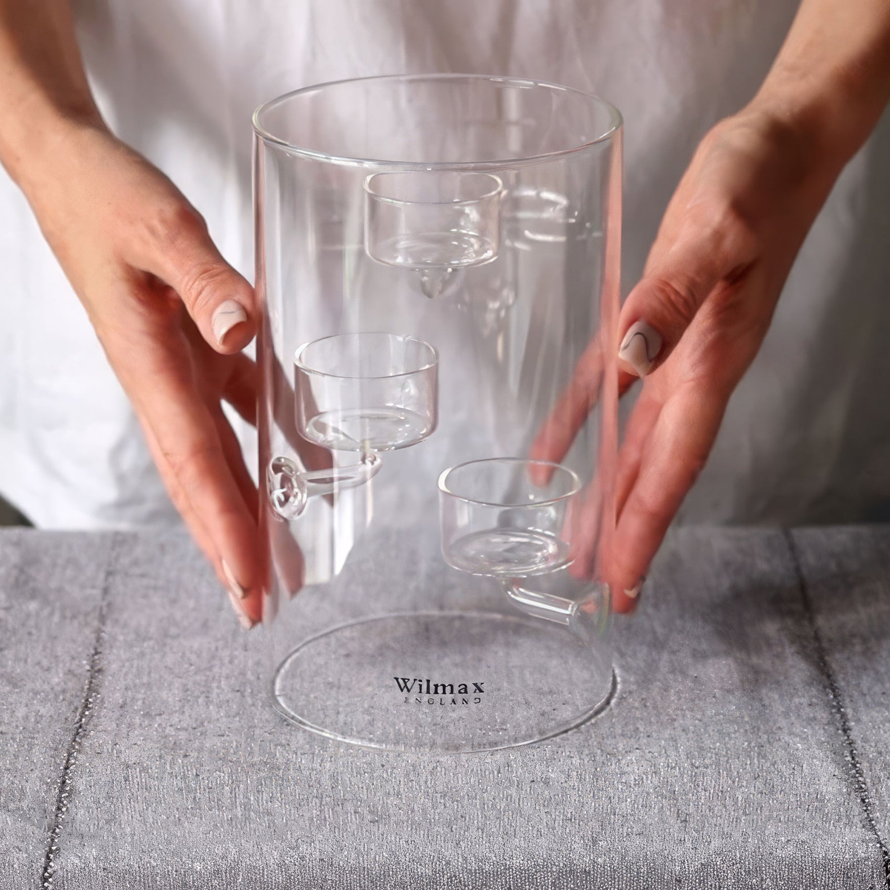 Wilmax Teelichthalter aus Glas für 3 Teelichter, 20 cm