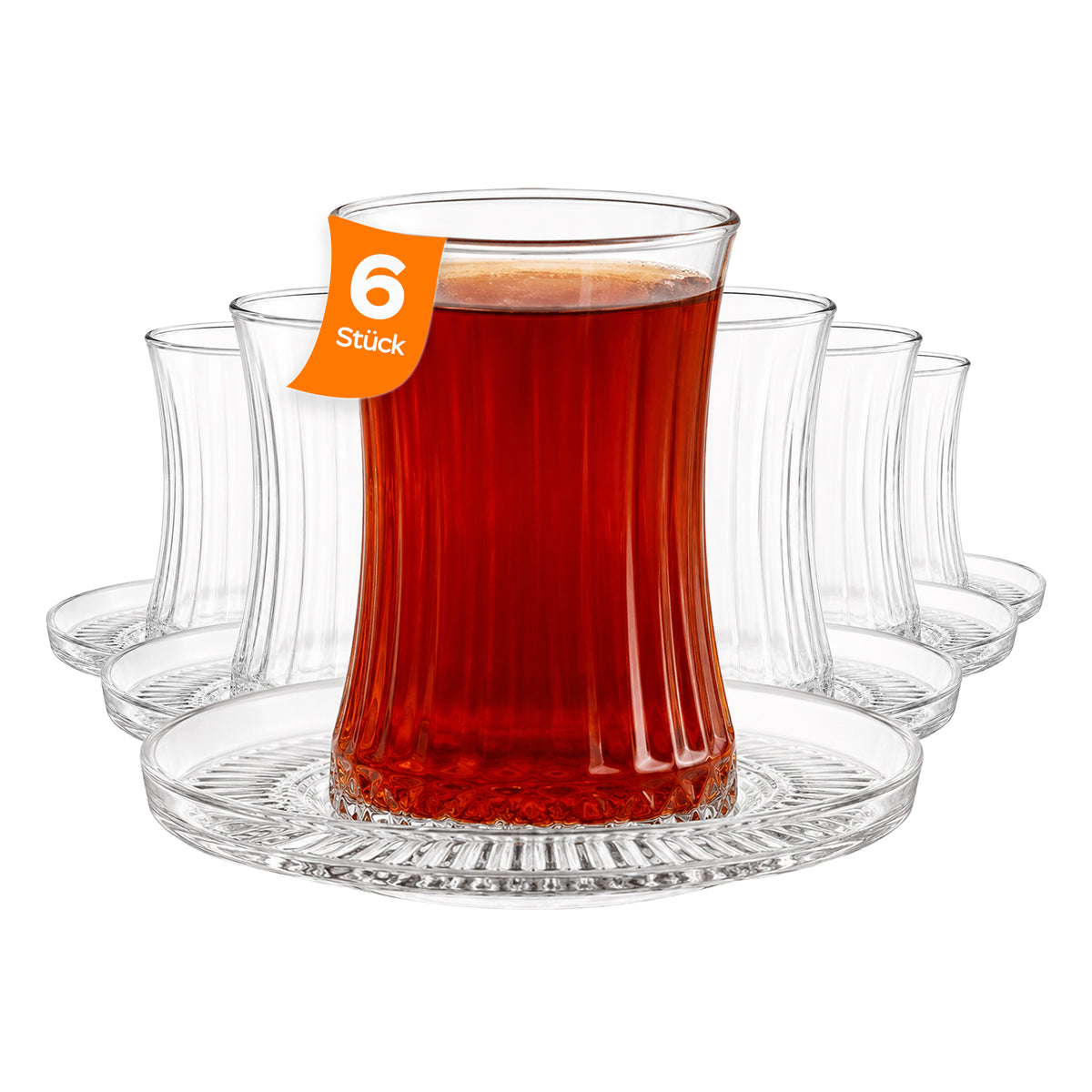 Pasabahce Elysia Teeset - Teegläser mit Untertassen, 170ml