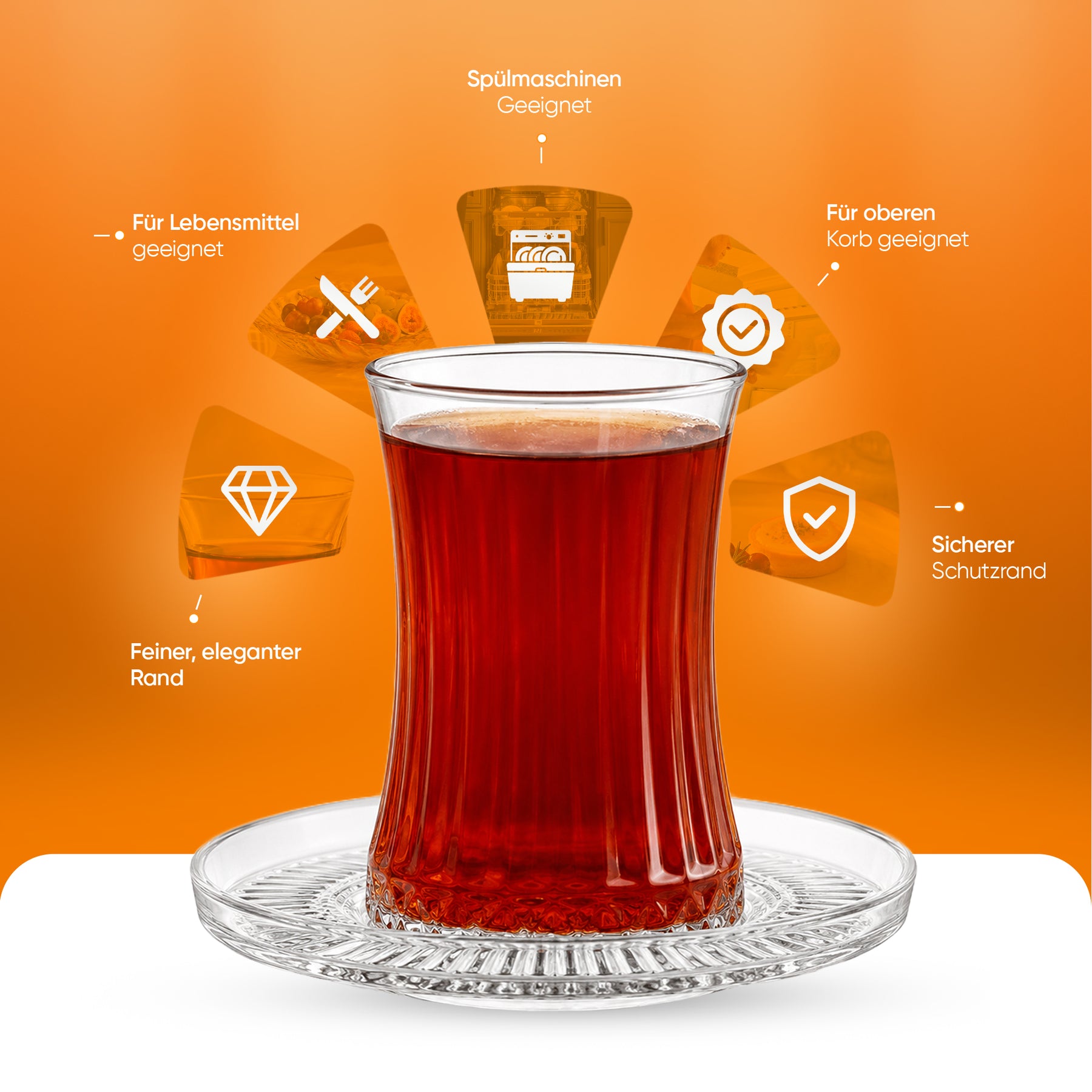 Pasabahce Elysia Teeset - Teegläser mit Untertassen, 170ml