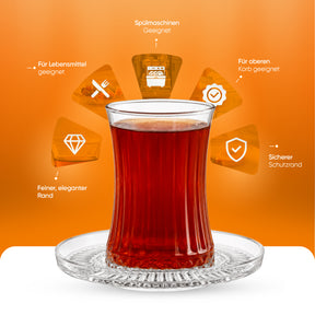 Pasabahce Elysia Teeset - Teegläser mit Untertassen, 170ml