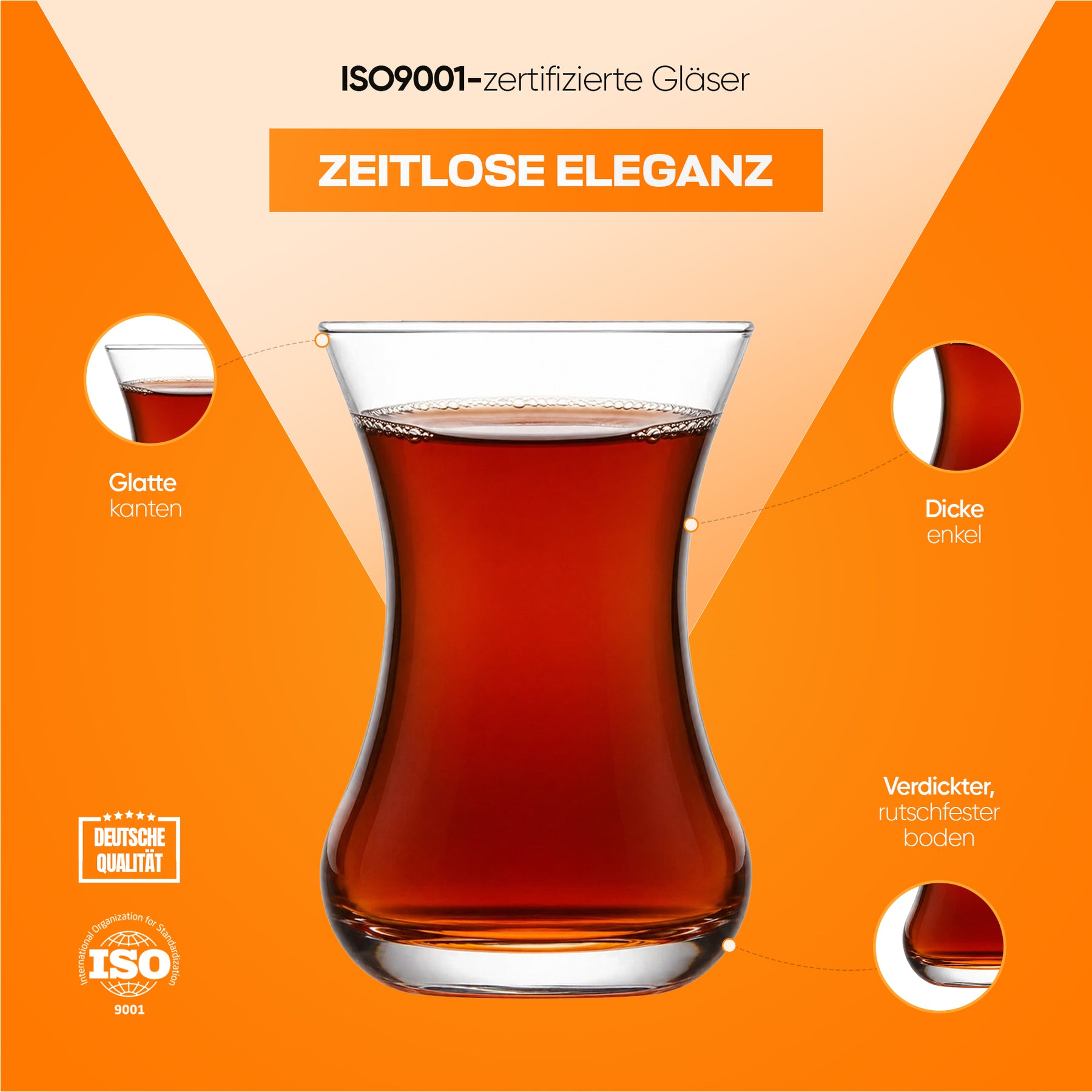 Pasabahce Incebelli Teeset, Teeglas und Untertasse, 125 ml