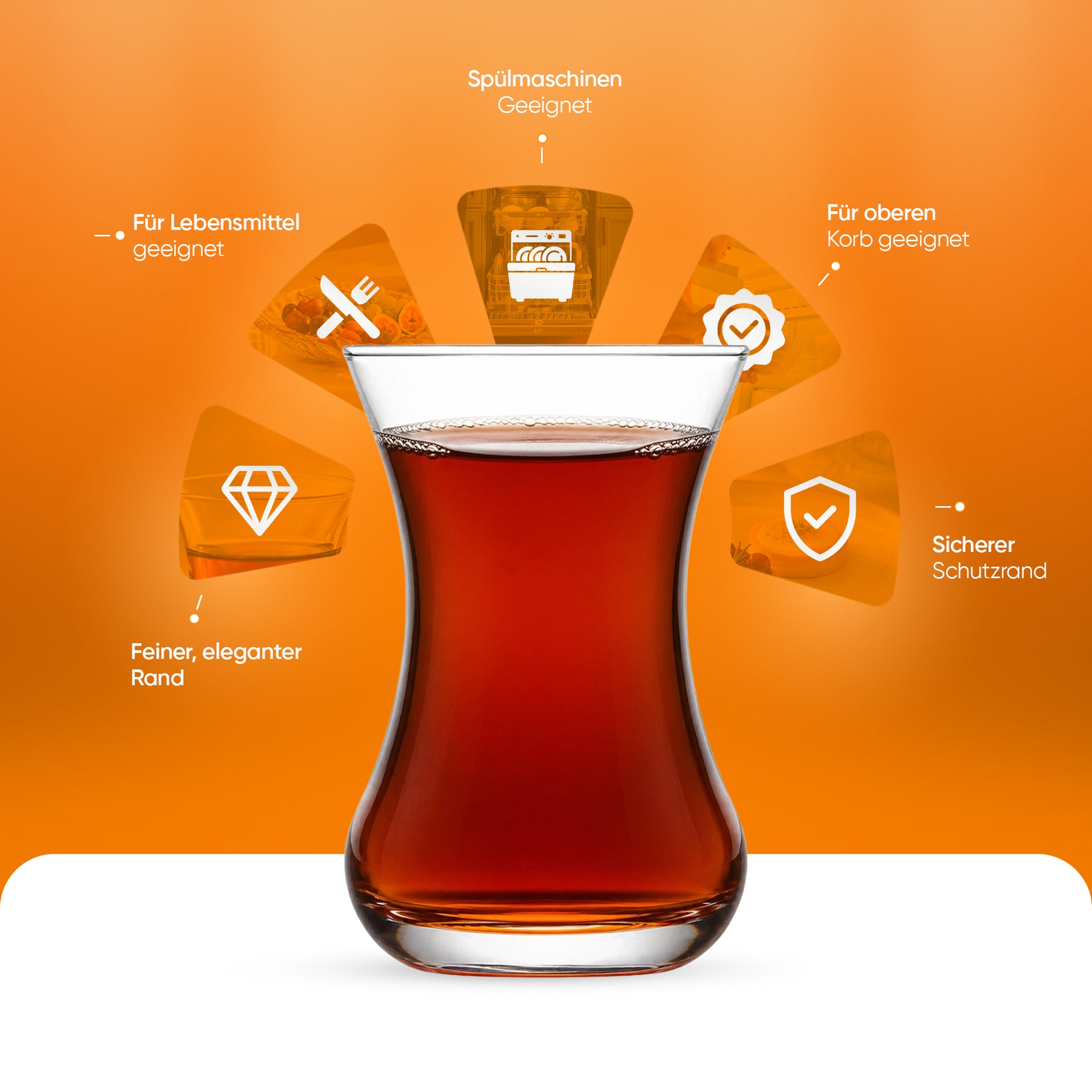 Pasabahce Incebelli Teeset, Teeglas und Untertasse, 125 ml