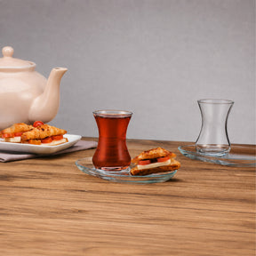 Pasabahce Incebelli Teeset, Teeglas und Untertasse, 125 ml