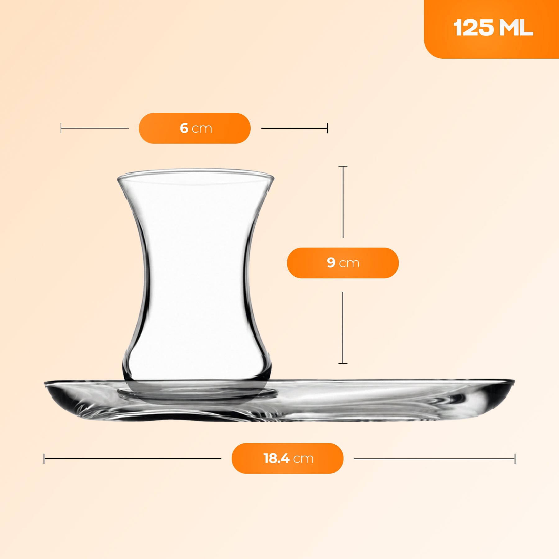 Pasabahce Incebelli Teeset, Teeglas und Untertasse, 125 ml