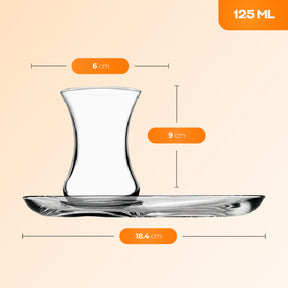 Pasabahce Incebelli Teeset, Teeglas und Untertasse, 125 ml