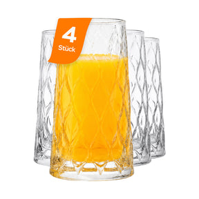 Pasabahce Leafy Longdrinkglas Seitenansicht elegantes Blattdekor