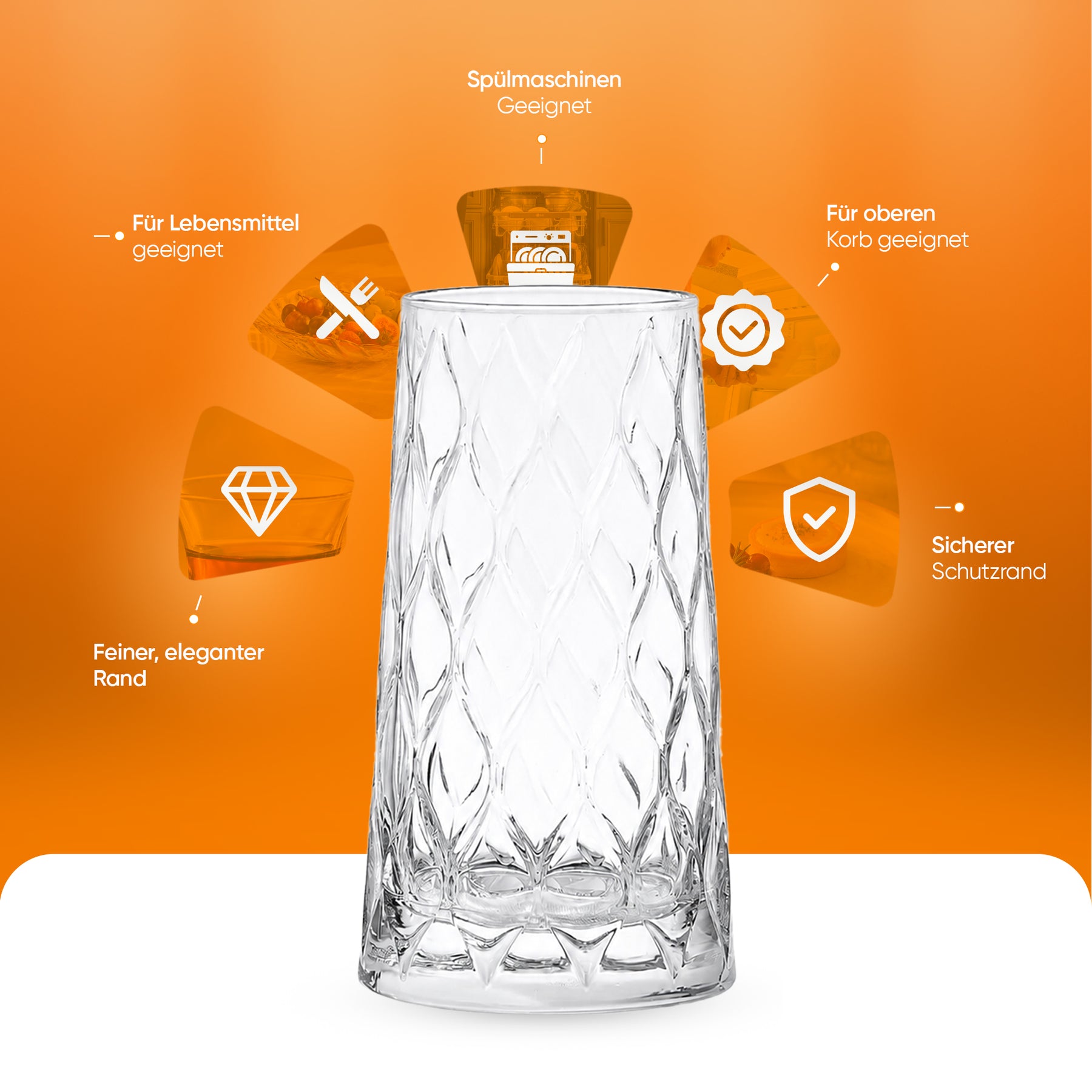 Pasabahce Leafy Longdrinkglas Munddurchmesser und Rand Detail