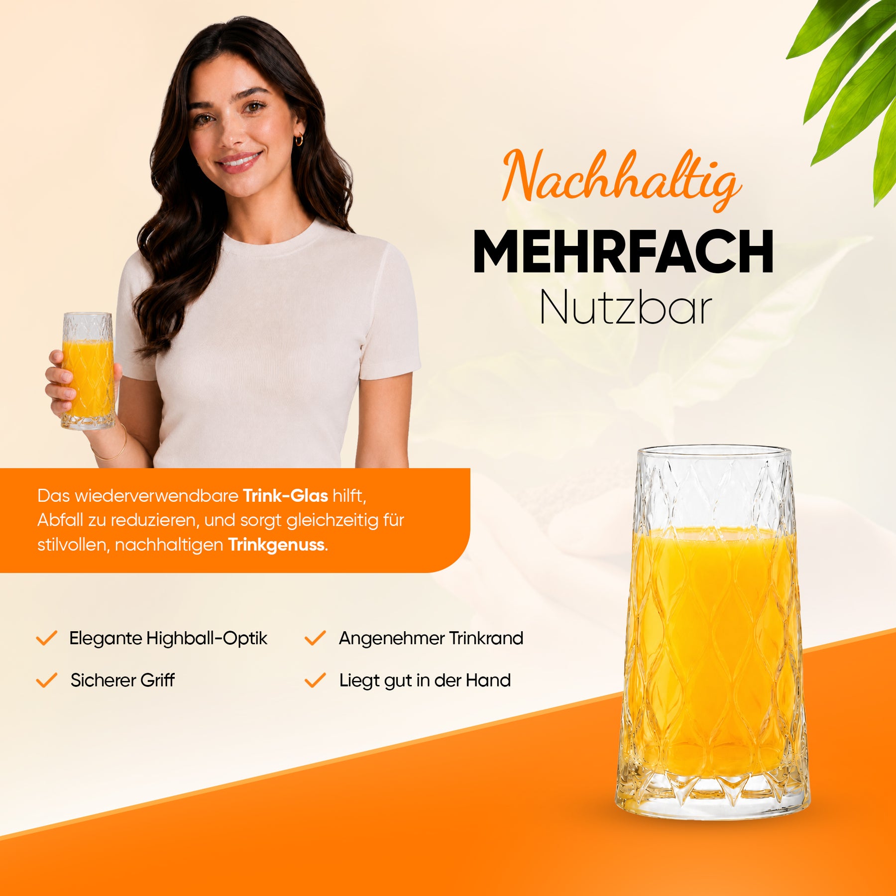 Pasabahce Leafy Longdrinkglas mit Getränk Cocktail Präsentation