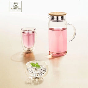 Wilmax Borosilikat Glas Krug mit Bambusdeckel