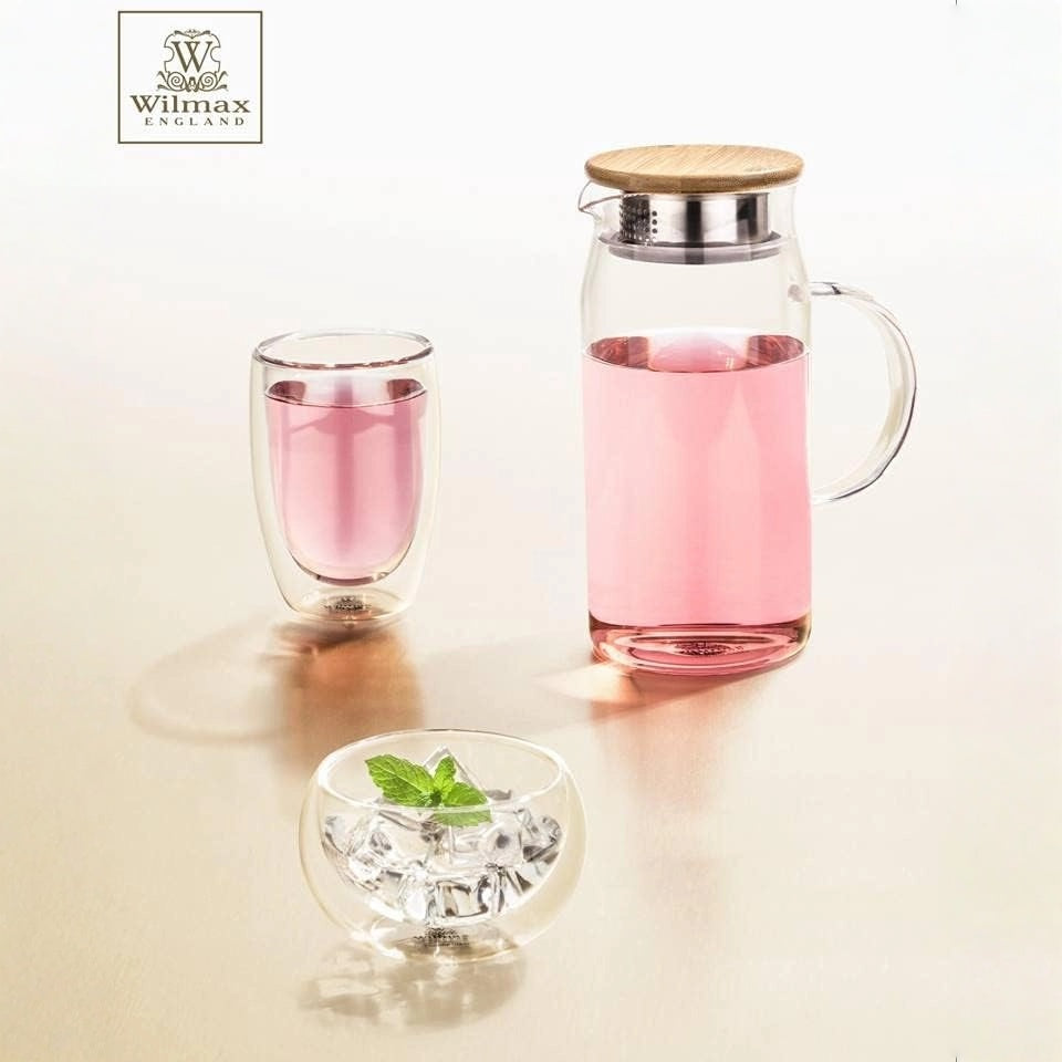 Wilmax Borosilikat Glas Krug mit Bambusdeckel