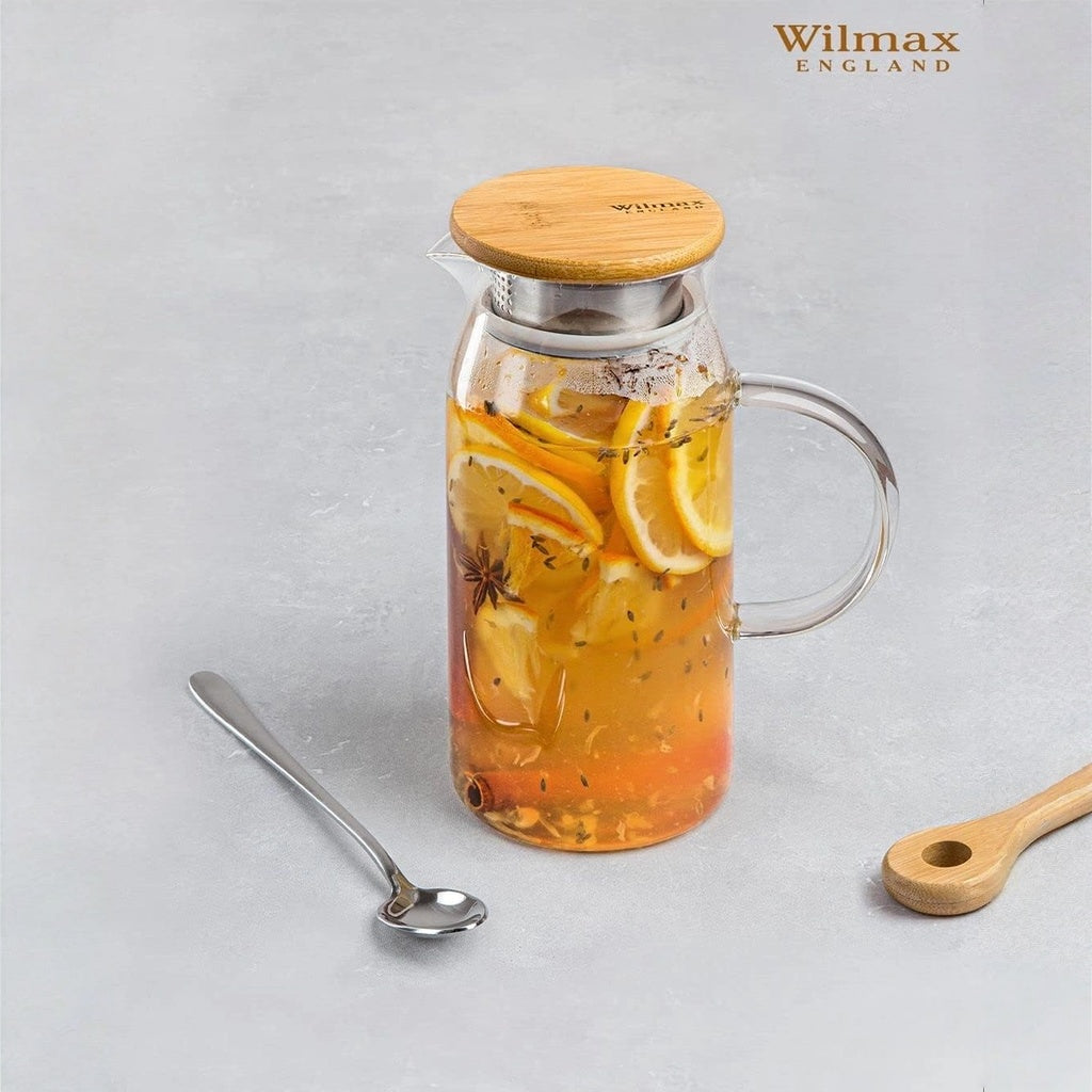 Wilmax Borosilikat Glas Krug mit Bambusdeckel