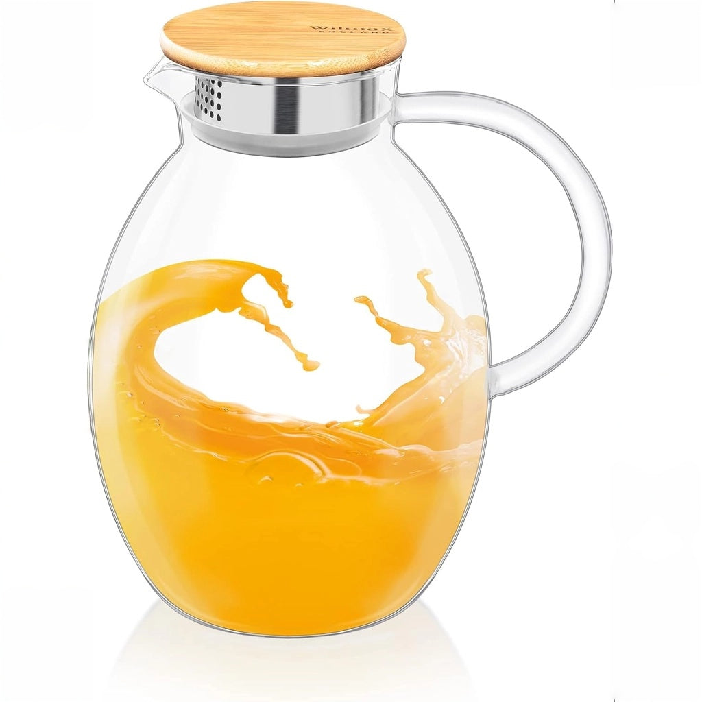 Wilmax Karaffe 1900 ml Thermoglas mit Bambusdeckel Transparent WL-888216/A