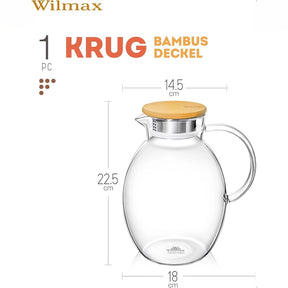 Wilmax Karaffe 1900 ml Thermoglas mit Bambusdeckel Transparent WL-888216/A
