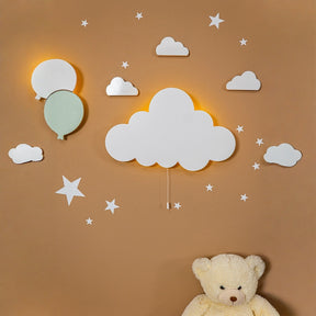 Cozy Collection LED-Wandnachtlicht Ballons & Wolke aus Massivholz – handbemalt, Pastell (Blau/Grün/Weiß),Set-Optionen