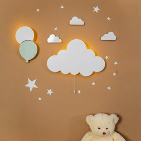 Cozy Collection LED-Wandnachtlicht Ballons & Wolke aus Massivholz – handbemalt, Pastell (Blau/Grün/Weiß),Set-Optionen